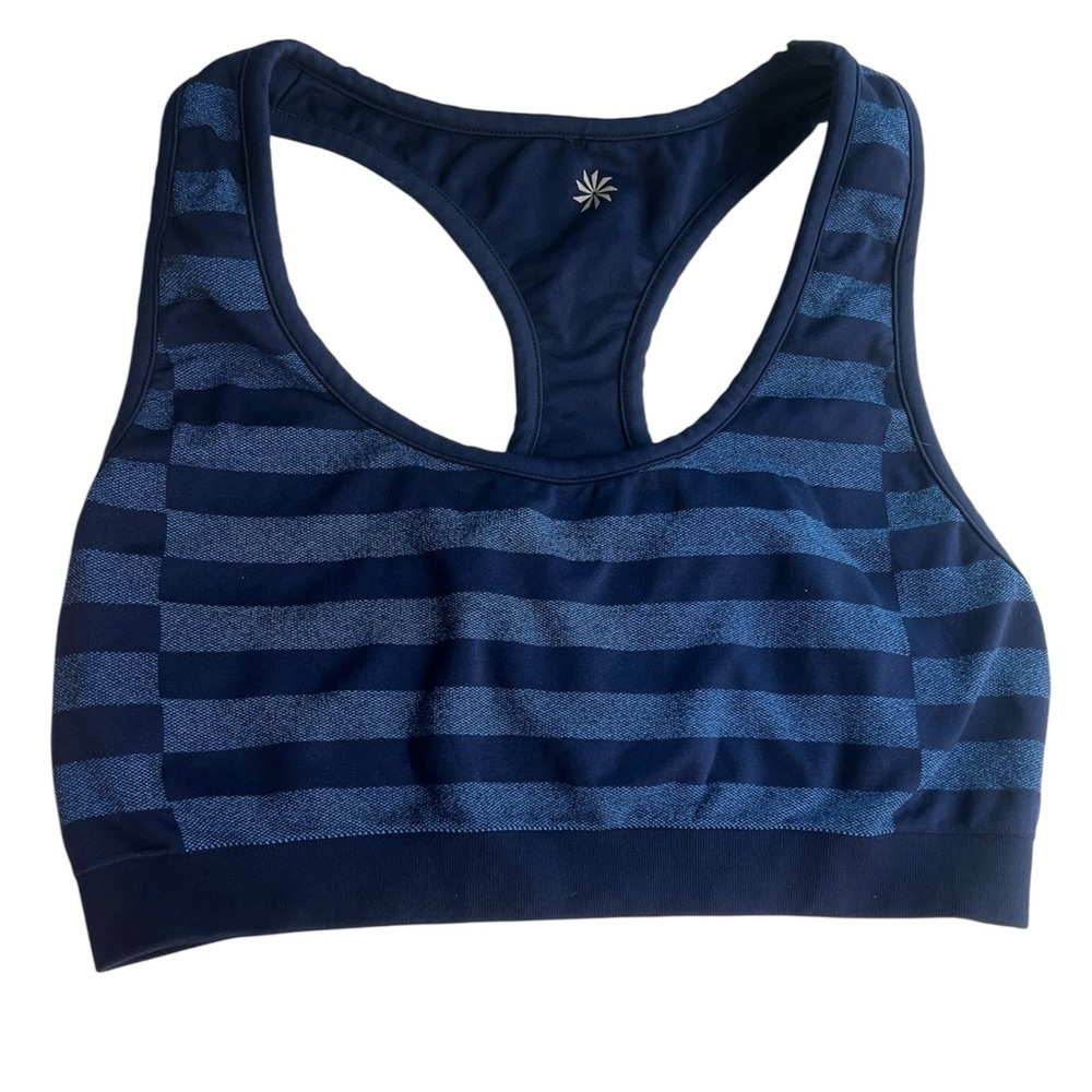Athleta Reversible Blue Stripe Racerback Sports Bra Size M